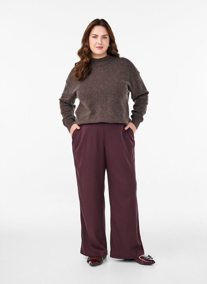 Wijde broek met een hoge taille, Donker Bordeaux, Model image number 0