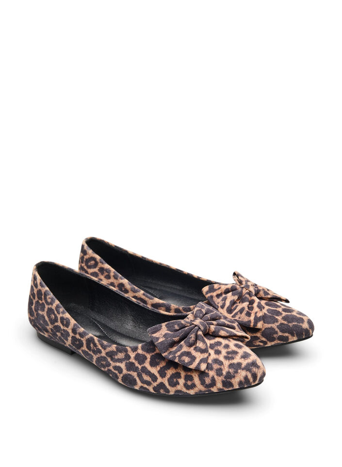 Wide fit - Ballerina pumps met een strik, Leopard AOP, Packshot
