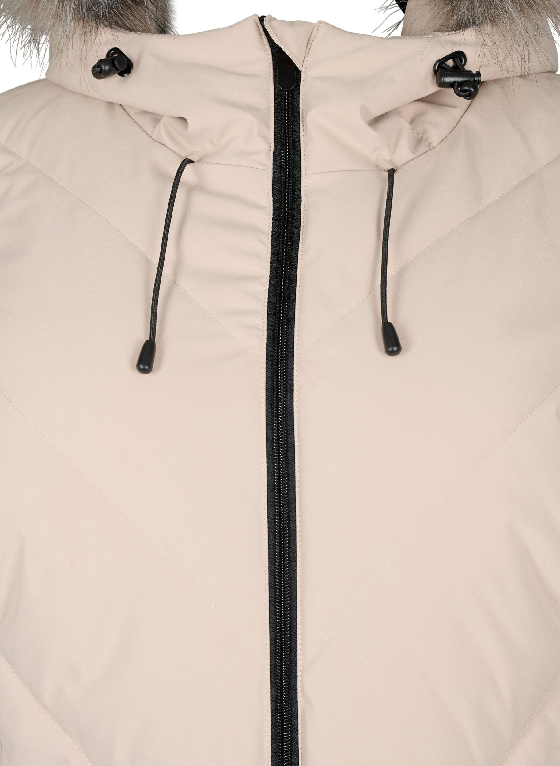 ZizziLange winterjas met haaksluitingen en een nep bontkraag, Beige, Packshot image number 2