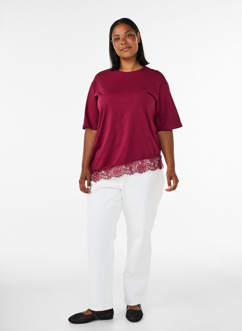 T-shirt met asymmetrische kanten zoom, Rood, Model image number 1