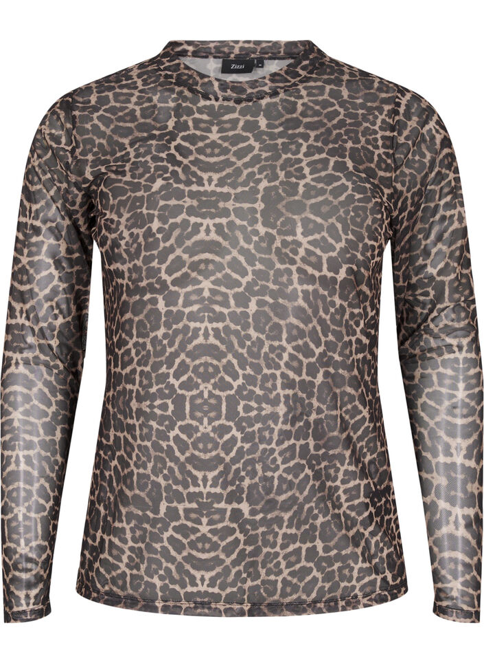 Mesh blouse met luipaardpatroon, LEO AOP, Packshot
