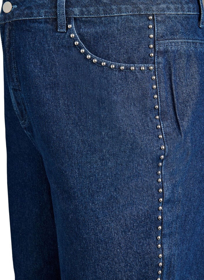 Wijde jeans met studs en een high waist, Dark Blue Denim, Packshot