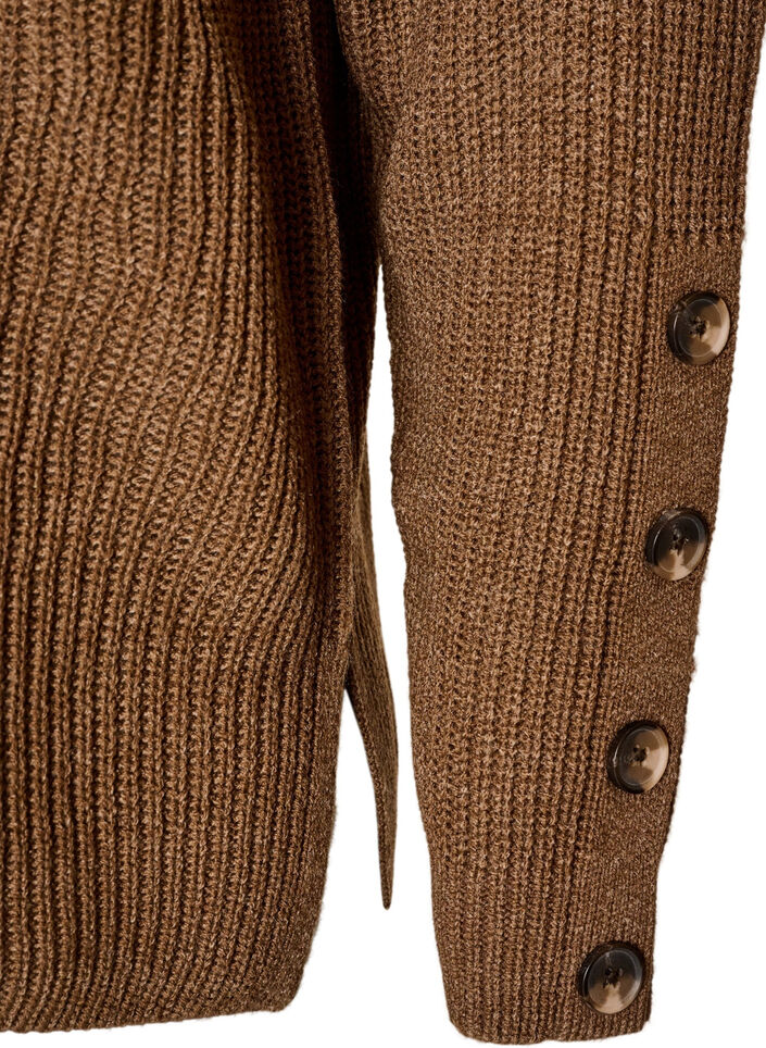 Gebreide blouse met ribstructuur en knoopdetails, Bruin, Packshot image number 3