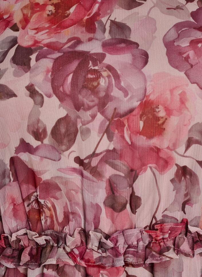Midi-jurk met bloemenprint met ruches en doorschijnende mouwen, Roze, Packshot image number 2