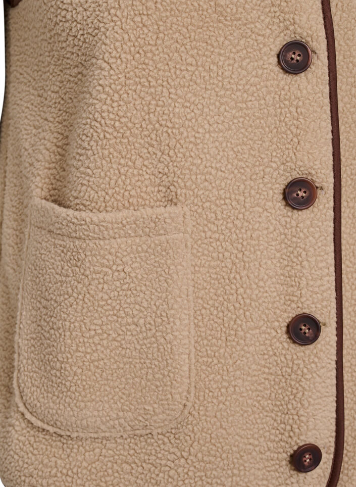Teddy-fleecevest met contrasterende boorden, Beige, Packshot image number 3