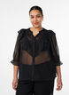 Transparante blouse met stippen en ruchesdetails, Zwart, Model image number 0