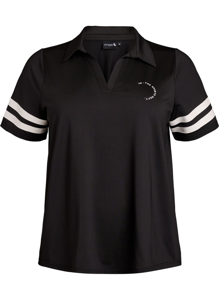 Sportieve polo met streepdetails, Zwart, Packshot image number 0