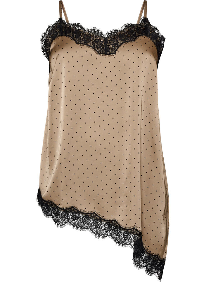 Top met bandjes en een kanten asymmetrische zoom, Beige, Packshot image number 0
