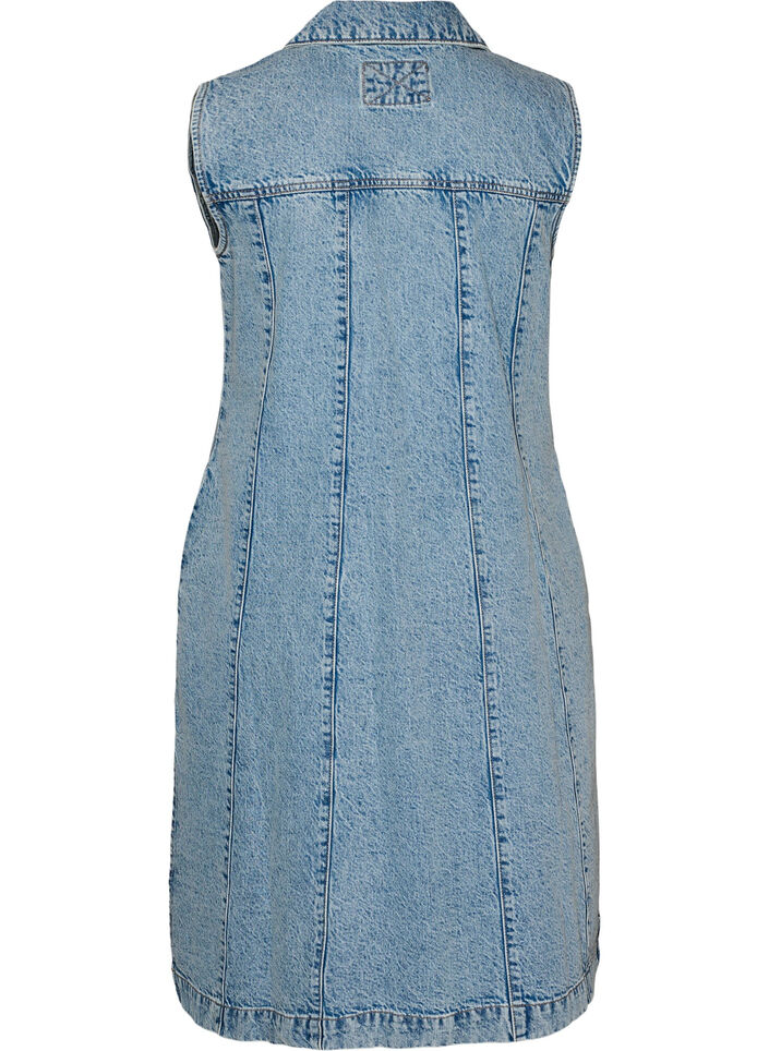 Mouwloze denimjurk met knoopsluiting en splitten, Blauw, Packshot image number 1