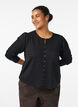 Blouse met structuurpatroon en knoopsluiting, Zwart, Model image number 0
