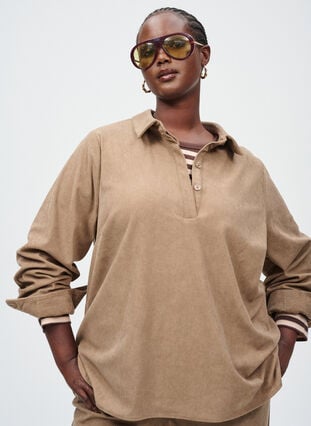 ZizziOverhemdblouse met lange mouwen in corduroy, Caribou, Image image number 0