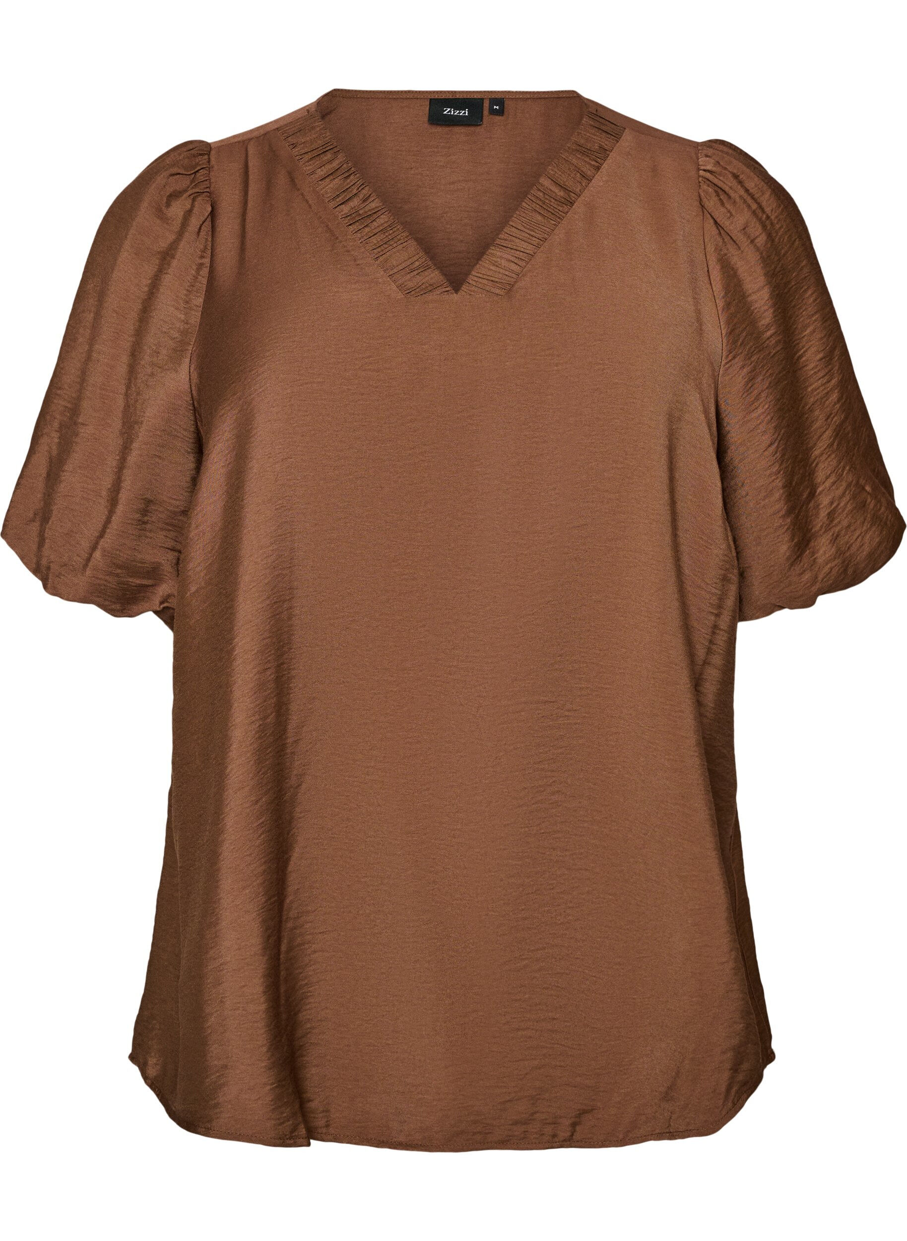 ZizziBlouse met ballonnenmouwen en V-hals, Bruin, Packshot image number 0