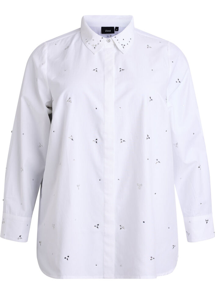 Shirt met strassteentjes, Wit, Packshot image number 0