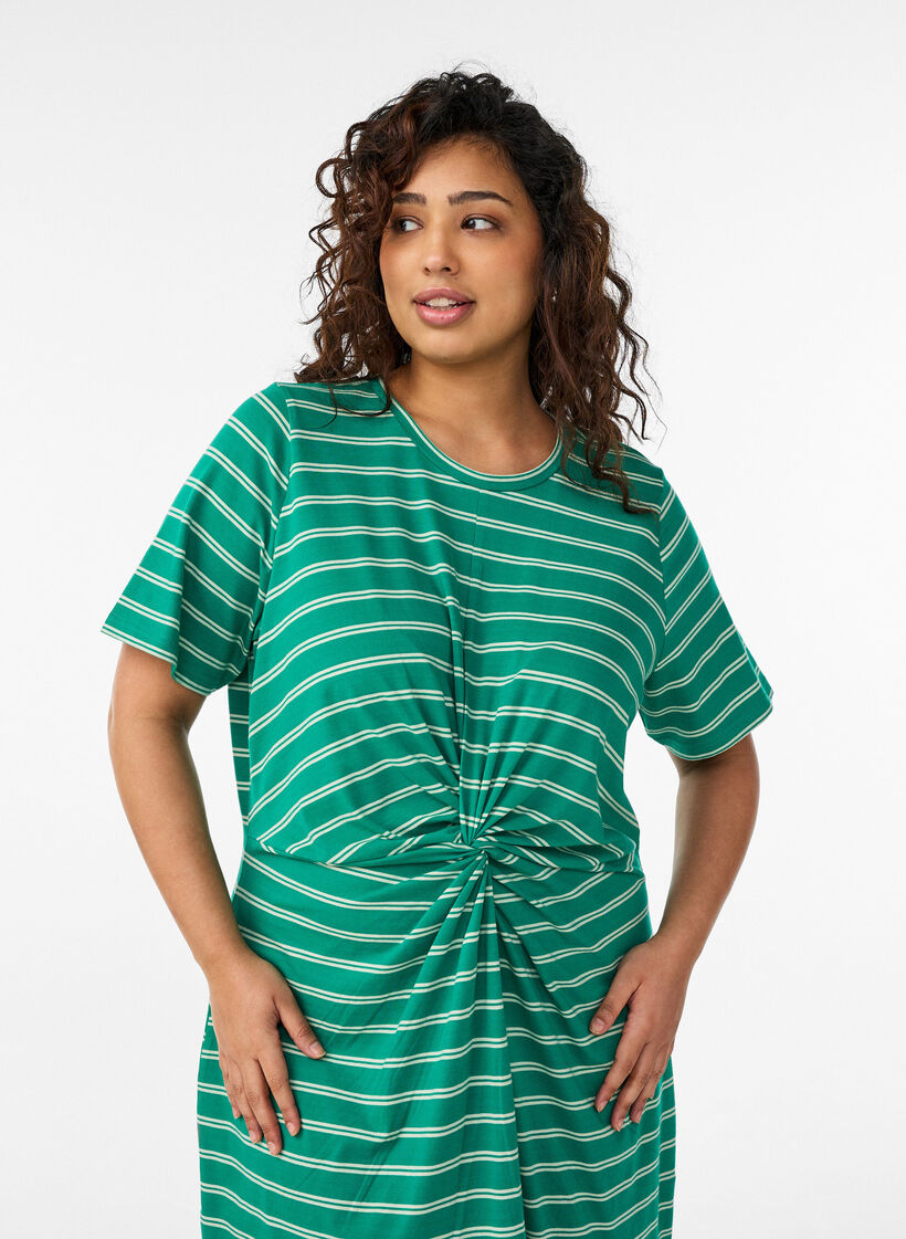 Katoenen jurk met twistdetail, Groen, Model image number 2