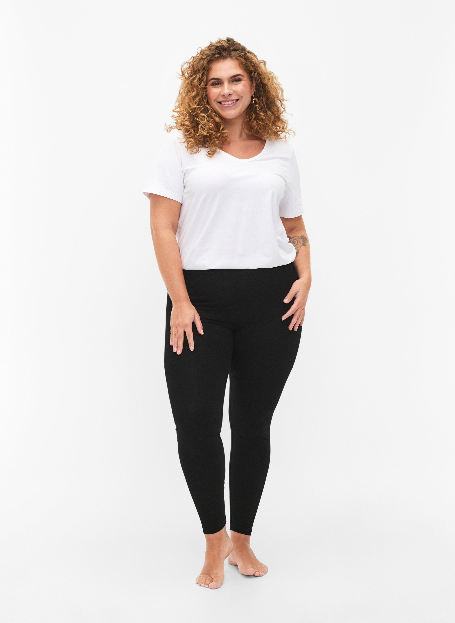 Zizzi2-pack katoenen leggings, Zwart, Model image number 1