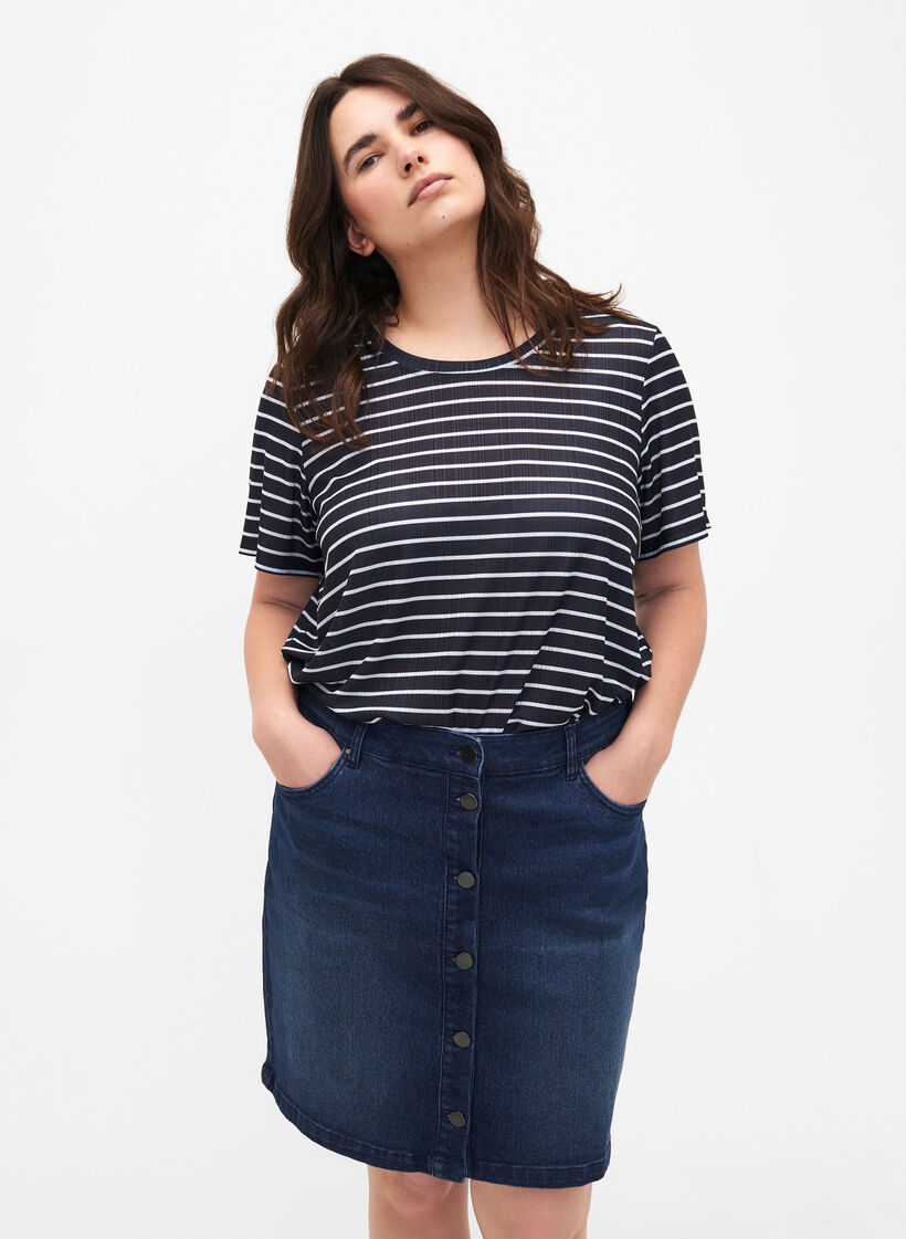 Denim rok met knoopsluiting, Blauw, Model image number 0