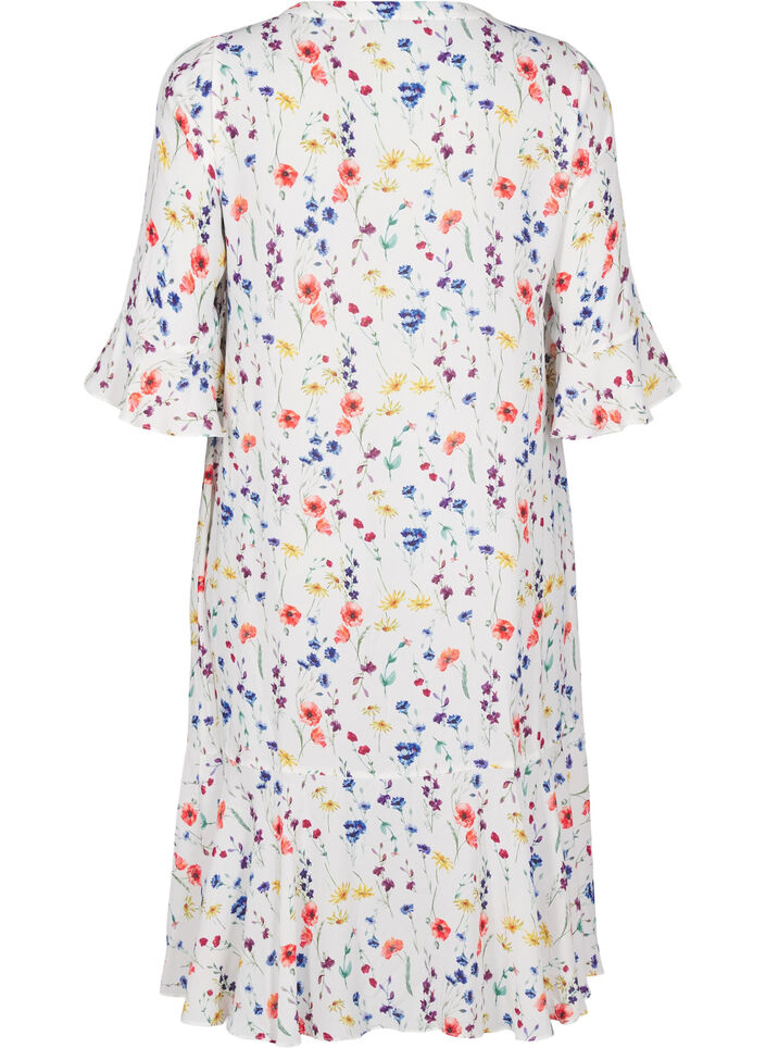 Gebloemde midi-jurk met 3/4-mouwen, Multi Flower AOP, Packshot