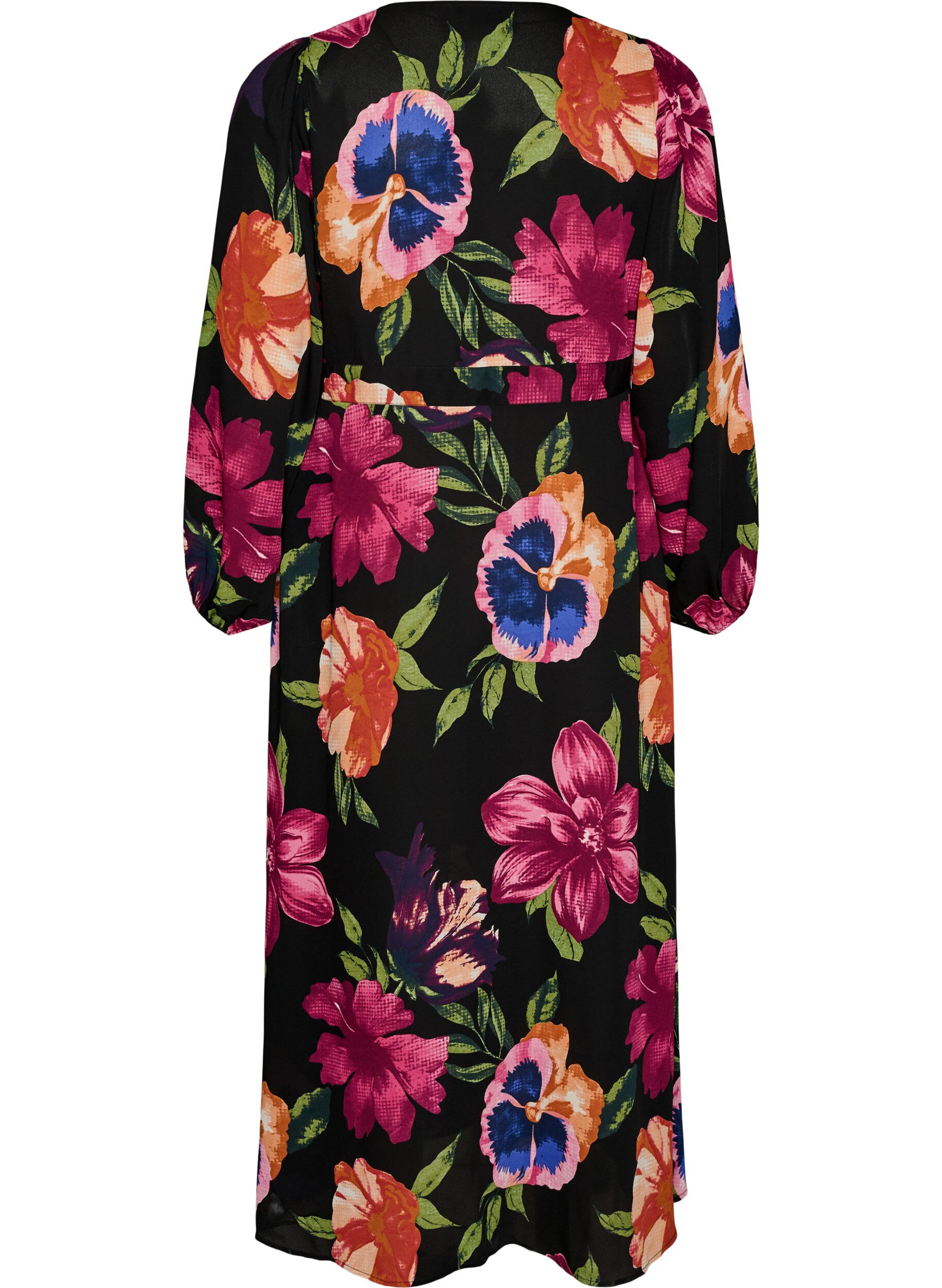 ZizziMaxijurk met overslaghals en lange mouwen, Zwart, Packshot image number 1