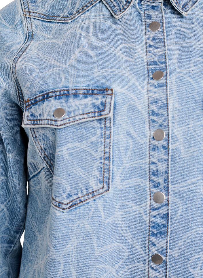 Denim jurk met hartjespatroon, Blauw, Packshot image number 2