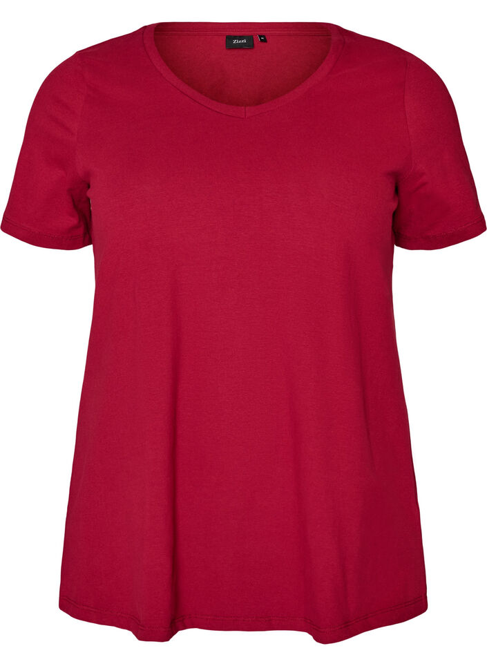 Basic t-shirt in effen kleur met katoen, Rood, Packshot image number 0