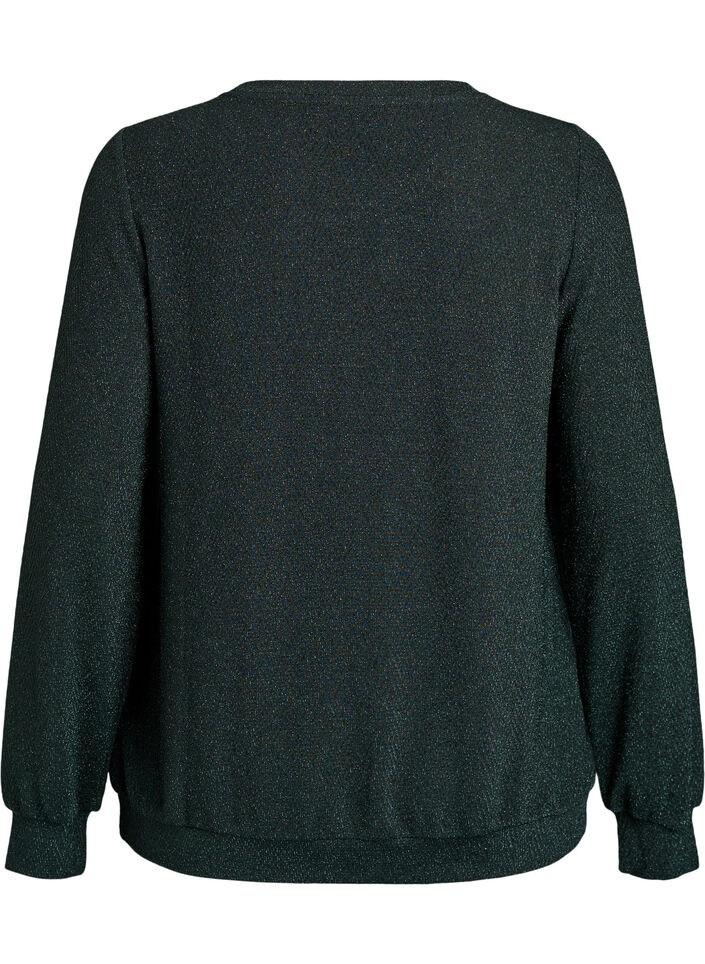 Blouse met visgraatpatroon en glinsterend garen, Groen, Packshot image number 1