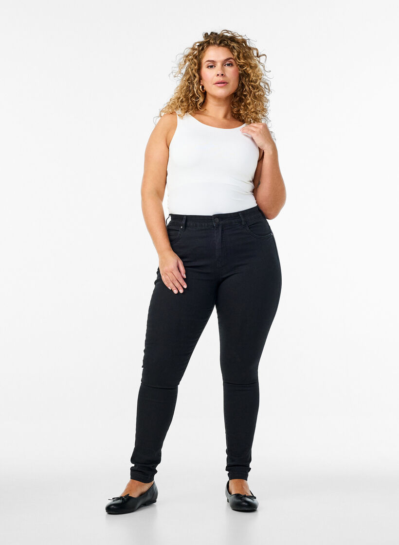super slim fit Amy jeans met hoge taille, Zwart, Model image number 0