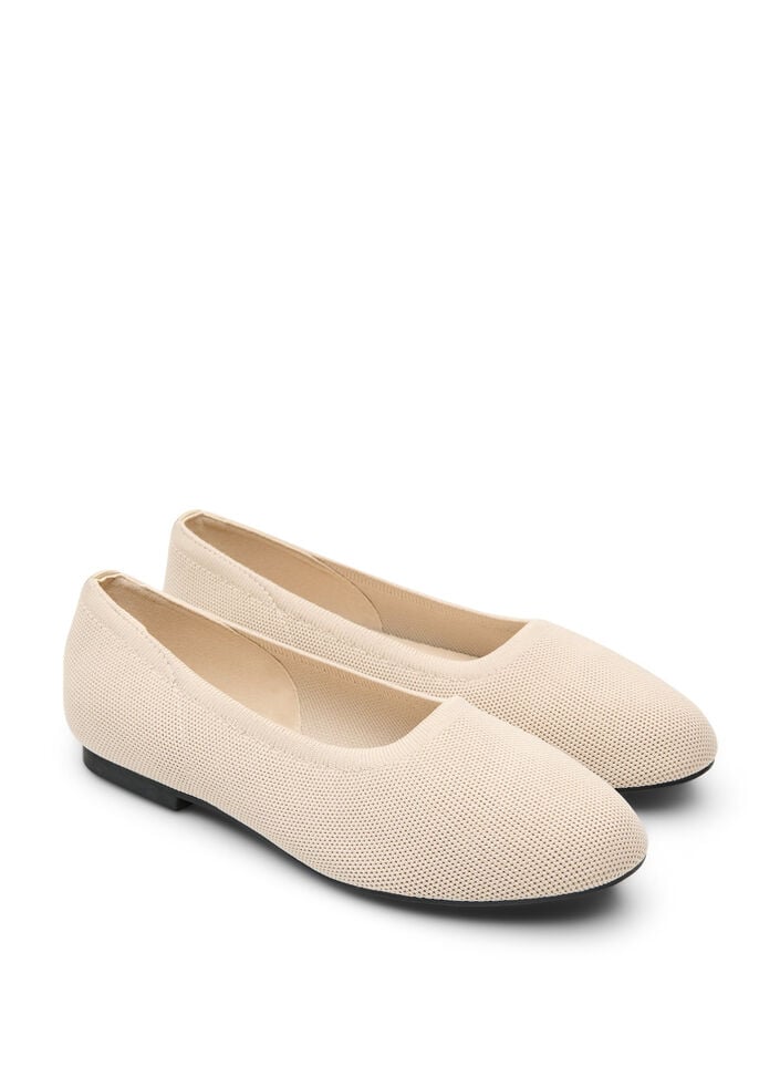 Ballet flats in een fijn textuurstofje, Beige, Packshot image number 1
