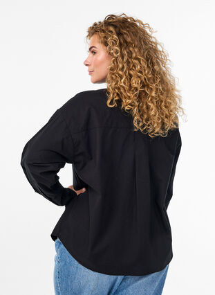 ZizziKatoenen shirt met ton-sur-ton bloemenborduursel, Black, Model image number 1