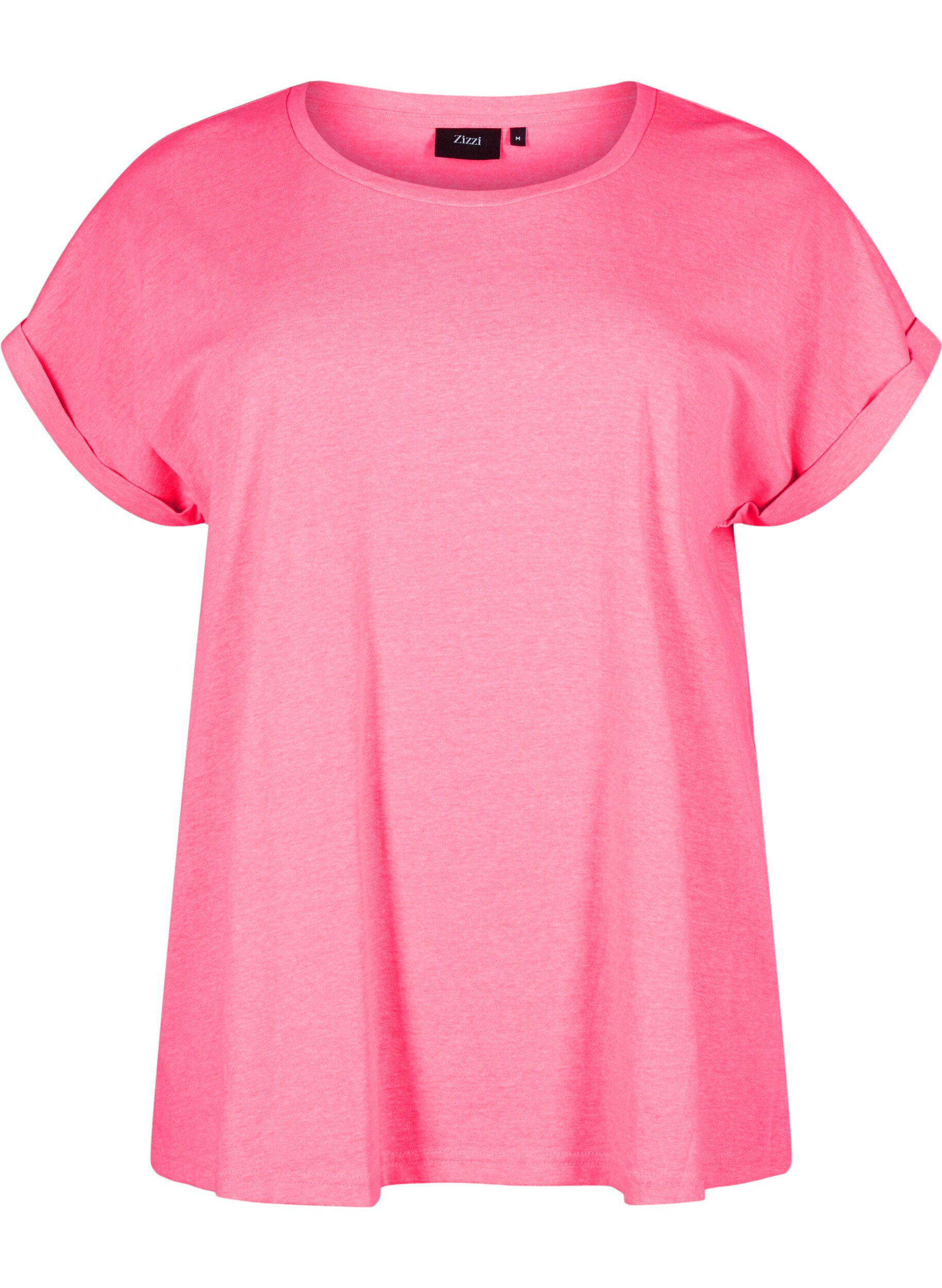ZizziT-shirt van katoen in neon kleur, Roze, Packshot image number 0