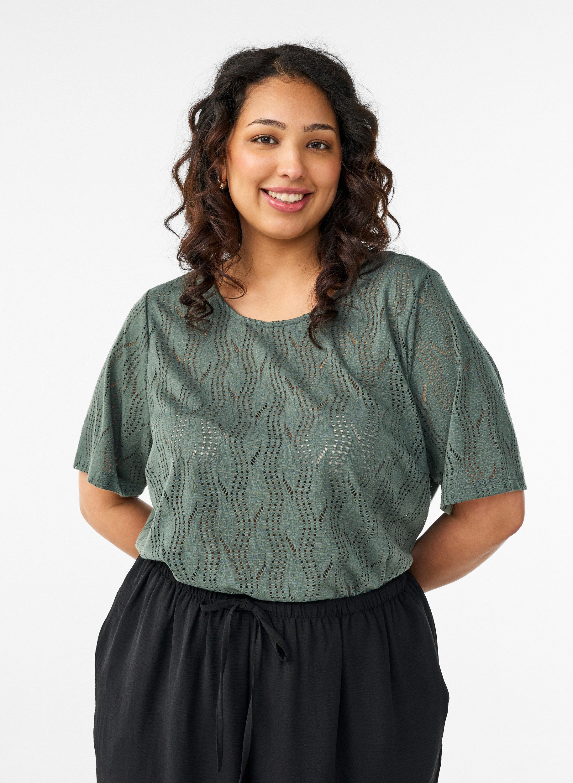 Jersey T-shirt met oogjespatroon, Groen, Model