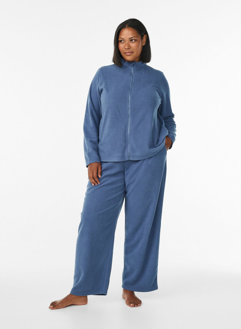 High-waist fleecetrousers met zakken, Blauw, Model