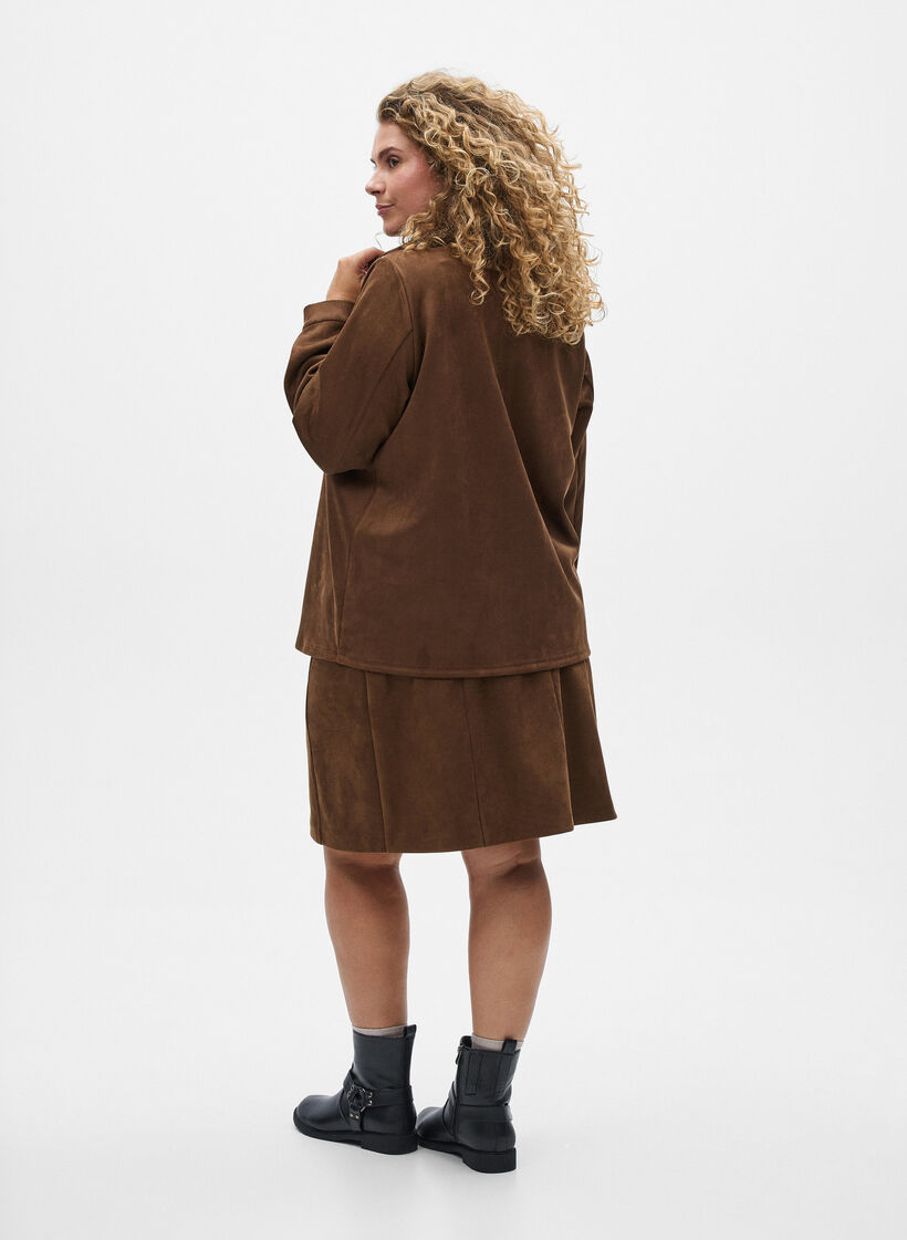 Korte A-lijn rok in imitatie suède, Brown Fake Suede , Model