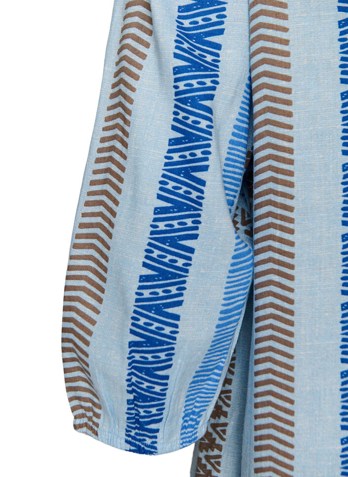 Korte jurk in linnen en viscose met 3/4 mouwen, Blauw, Packshot image number 3