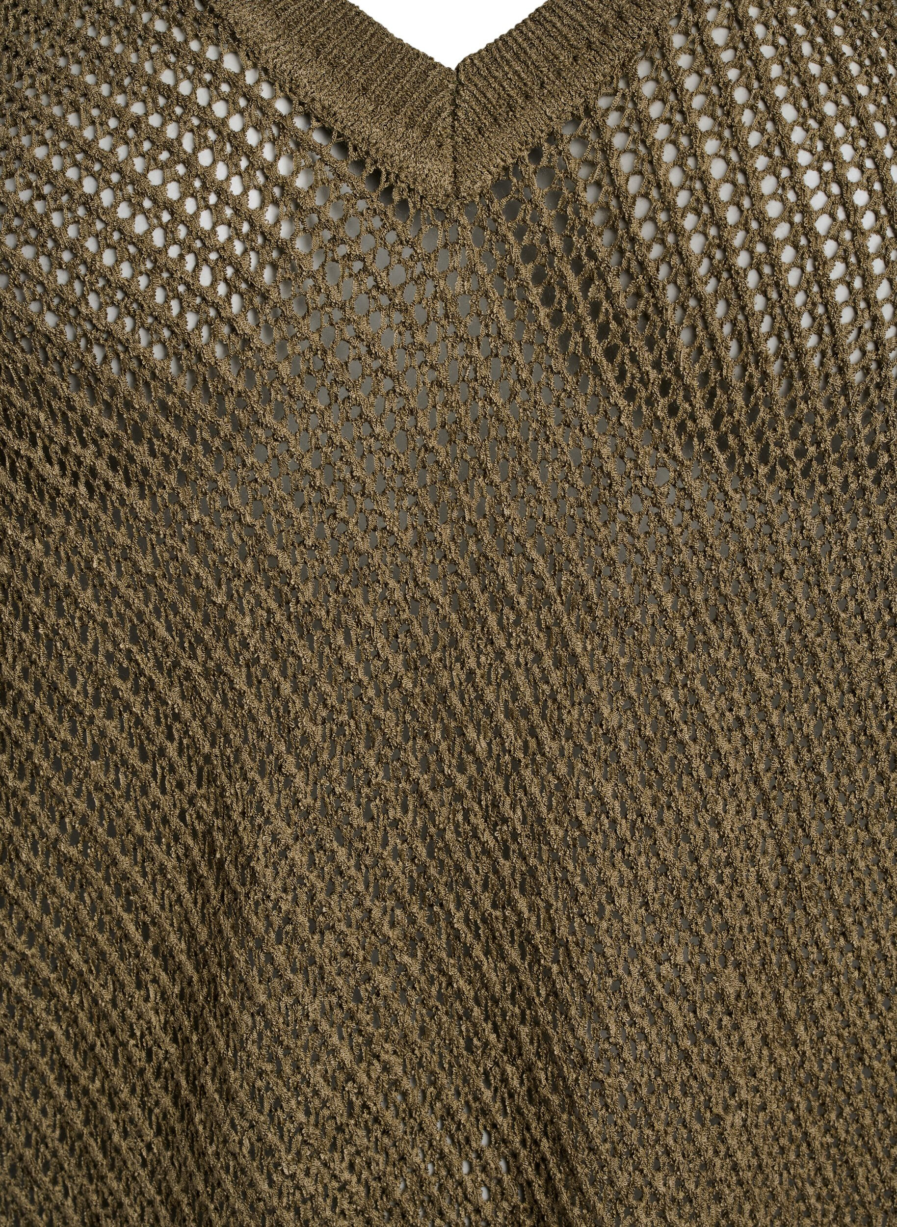 ZizziFLASH - Gebreide blouse met korte mouwen en V-hals, Groen, Packshot image number 2