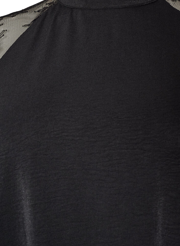 Blouse met korte kanten mouwen en hoge hals, Zwart, Packshot image number 2