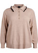 Gebreide blouse met een kraag en contrasterende ruches, Beige, Packshot image number 0