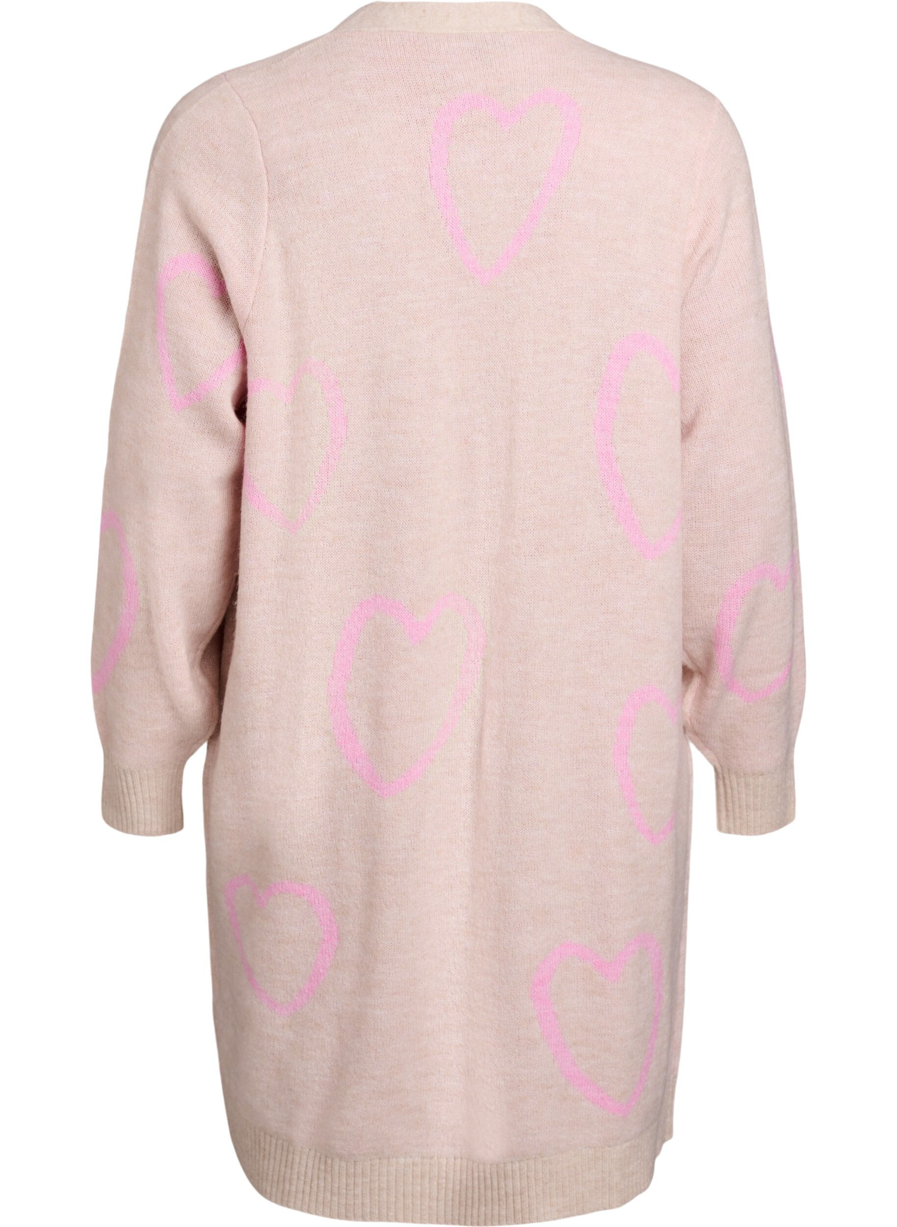 ZizziLange cardigan met ton-sur-ton harten, Beige, Packshot image number 1