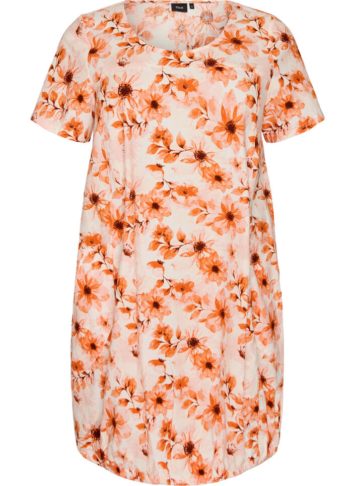 Katoenen jurk met korte mouwen en print, Oranje, Packshot image number 0