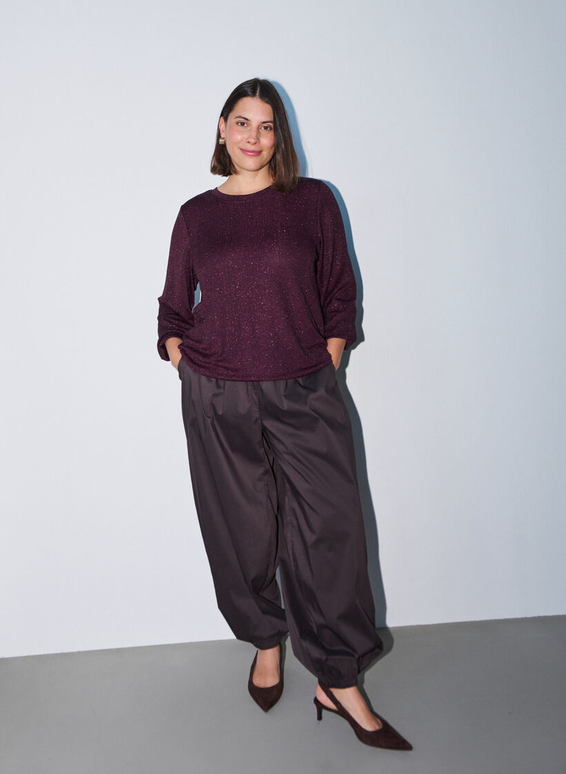 Blouse met verticale structuur en glitterdraad, Rood, Model image number 1