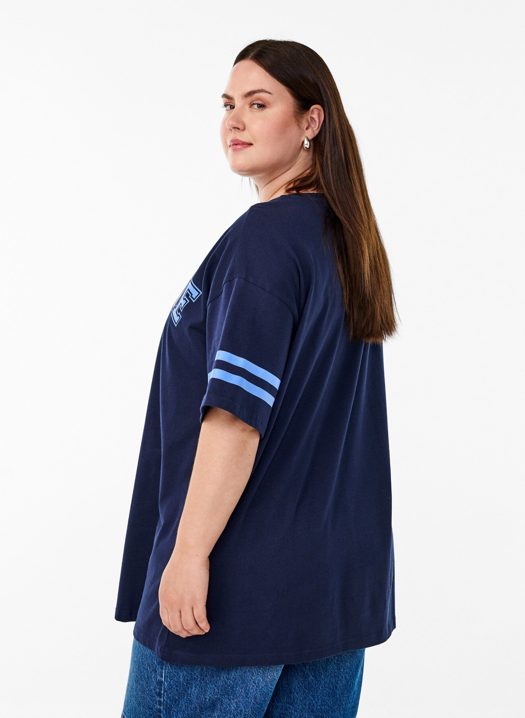 ZizziSportief oversized college T-shirt, Blauw, Model image number 2