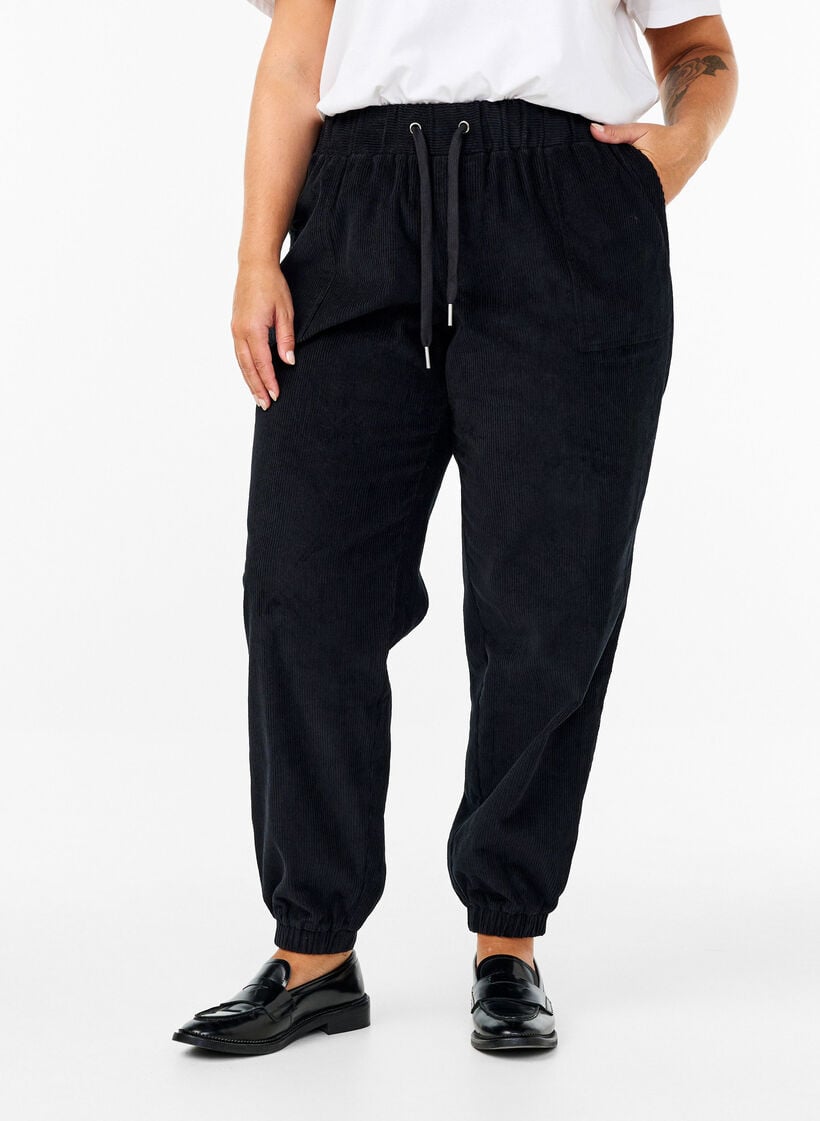 Corduroy broek met een elastische tailleband, Black, Model
