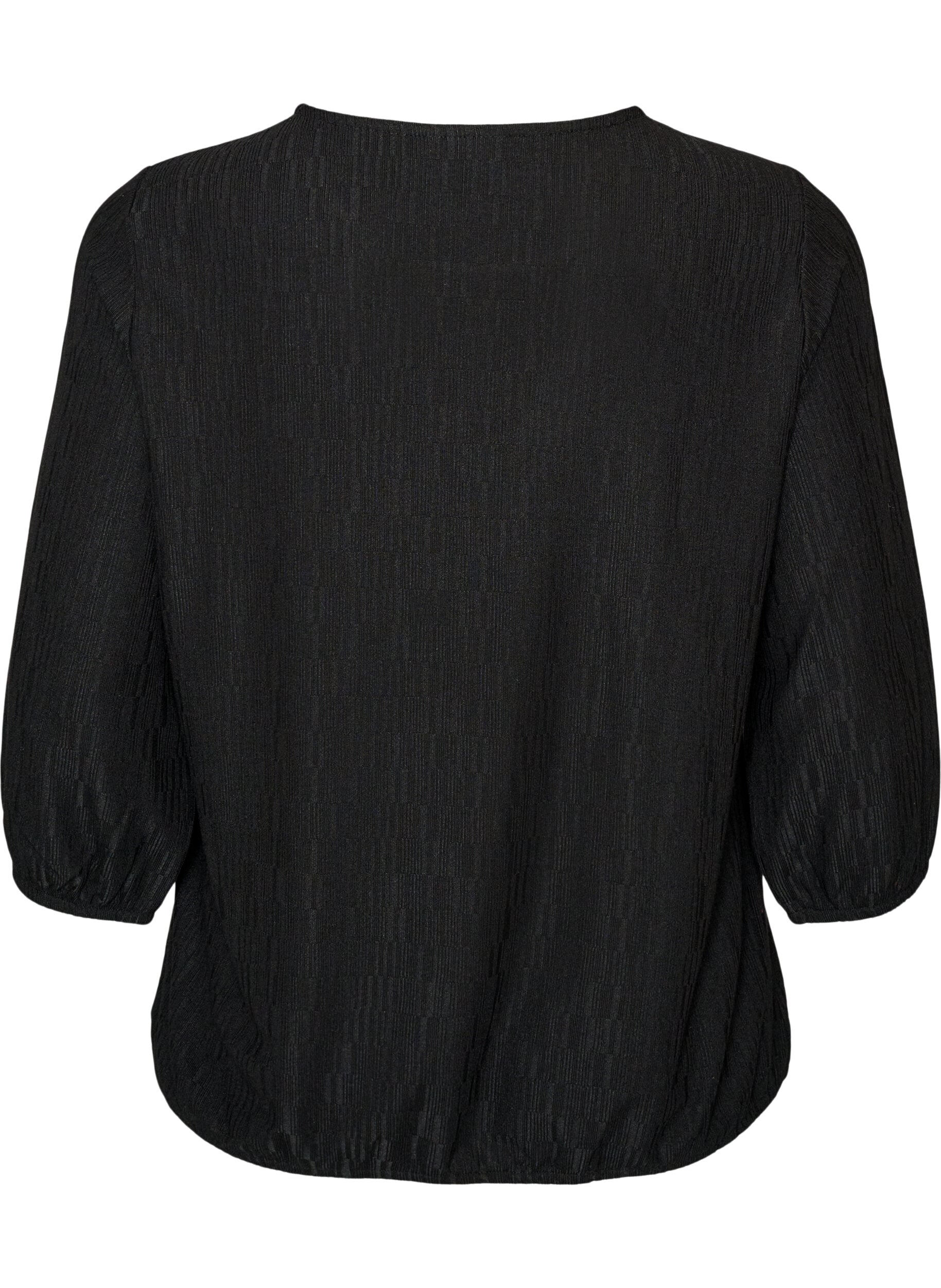ZizziBlouse met textuur en 3/4 mouwen, Zwart, Packshot image number 1