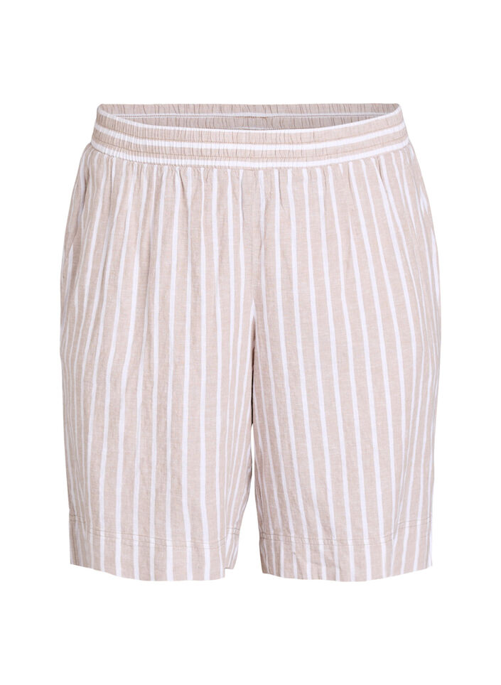 Gestreepte korte broek van linnen en viscose, S.Taupe White Stripe, Packshot