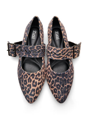 ZizziWide fit - Luipaard print ballerina met gesp en studs, Leopard AOP, Packshot image number 2