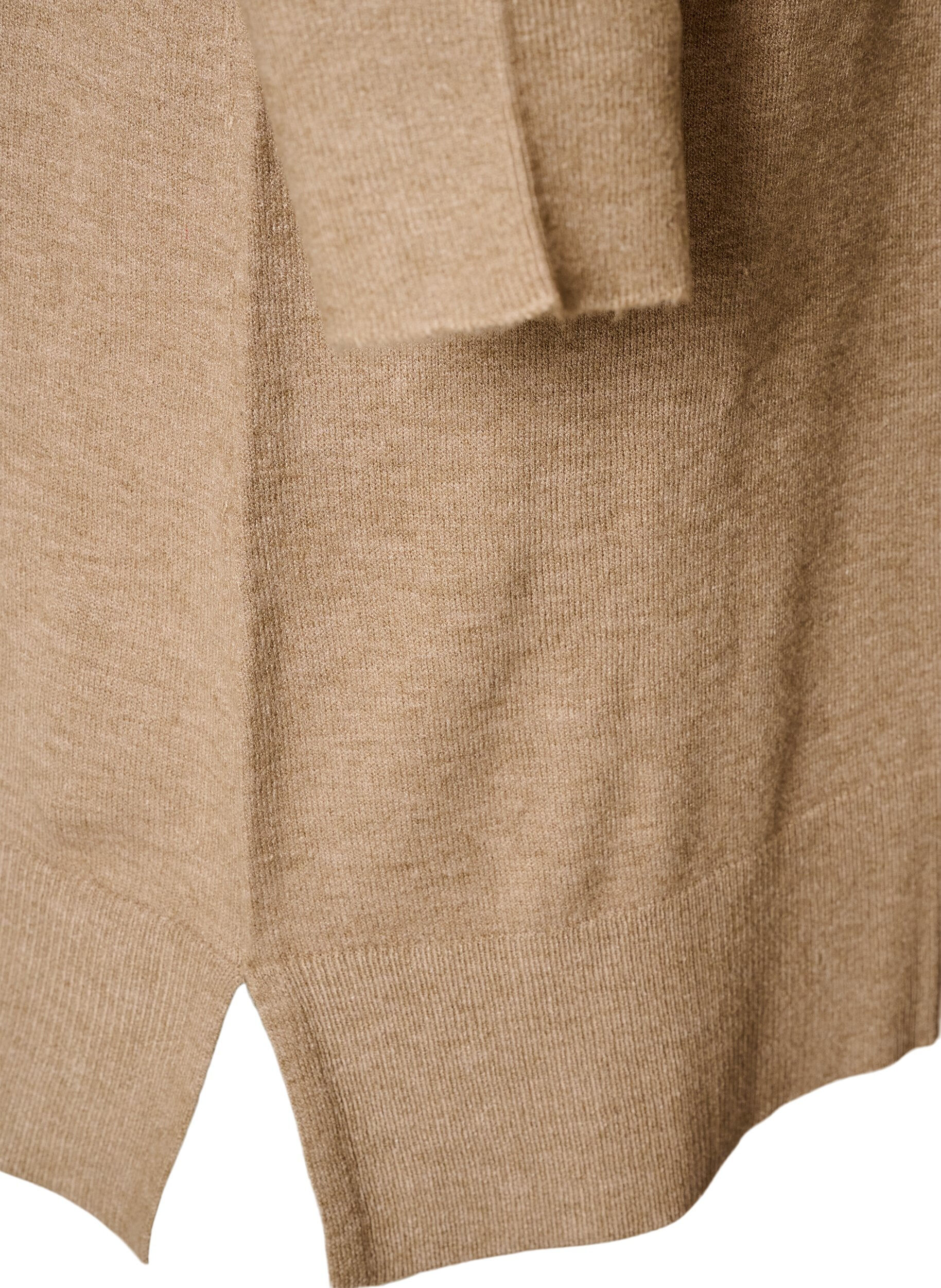 ZizziKorte gebreide jurk met raglanmouwen en een middennaad, Beige, Packshot image number 3