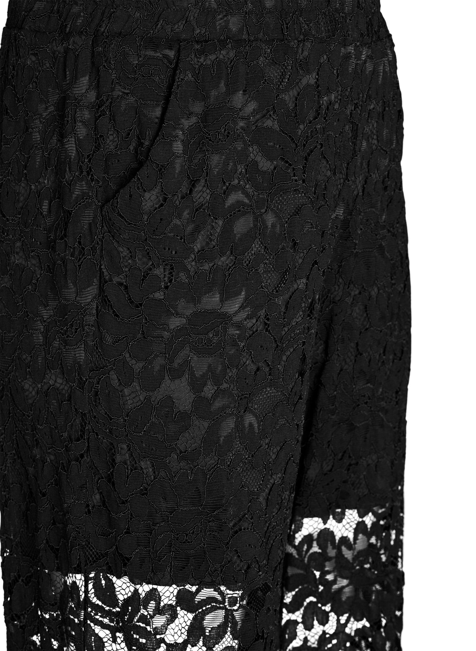 ZizziHoog getailleerde kanten broek met rechte pijpen, Zwart, Packshot image number 2