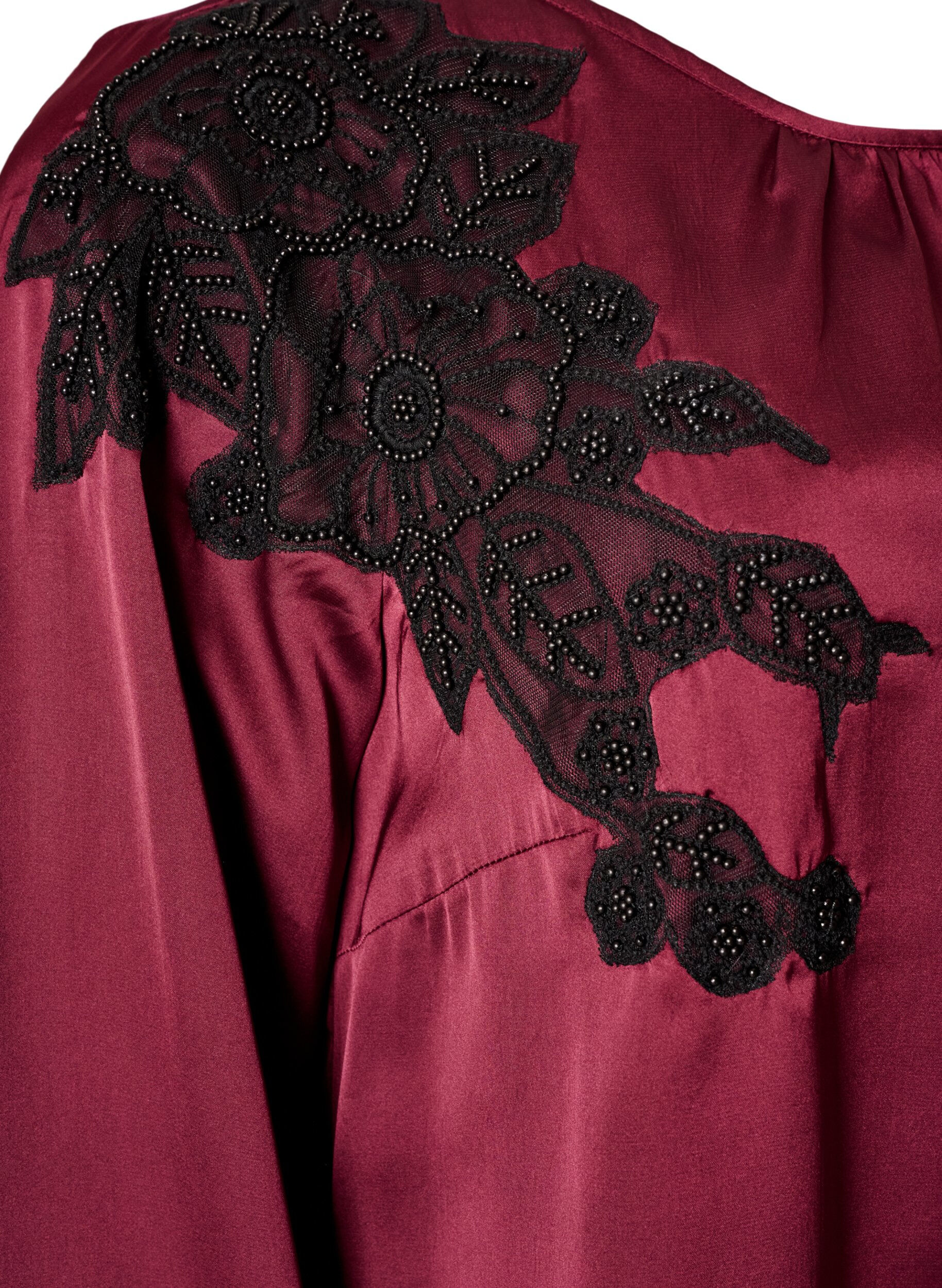 ZizziSatijnen blouse met kanten applicatie en parels, Rood, Packshot image number 3