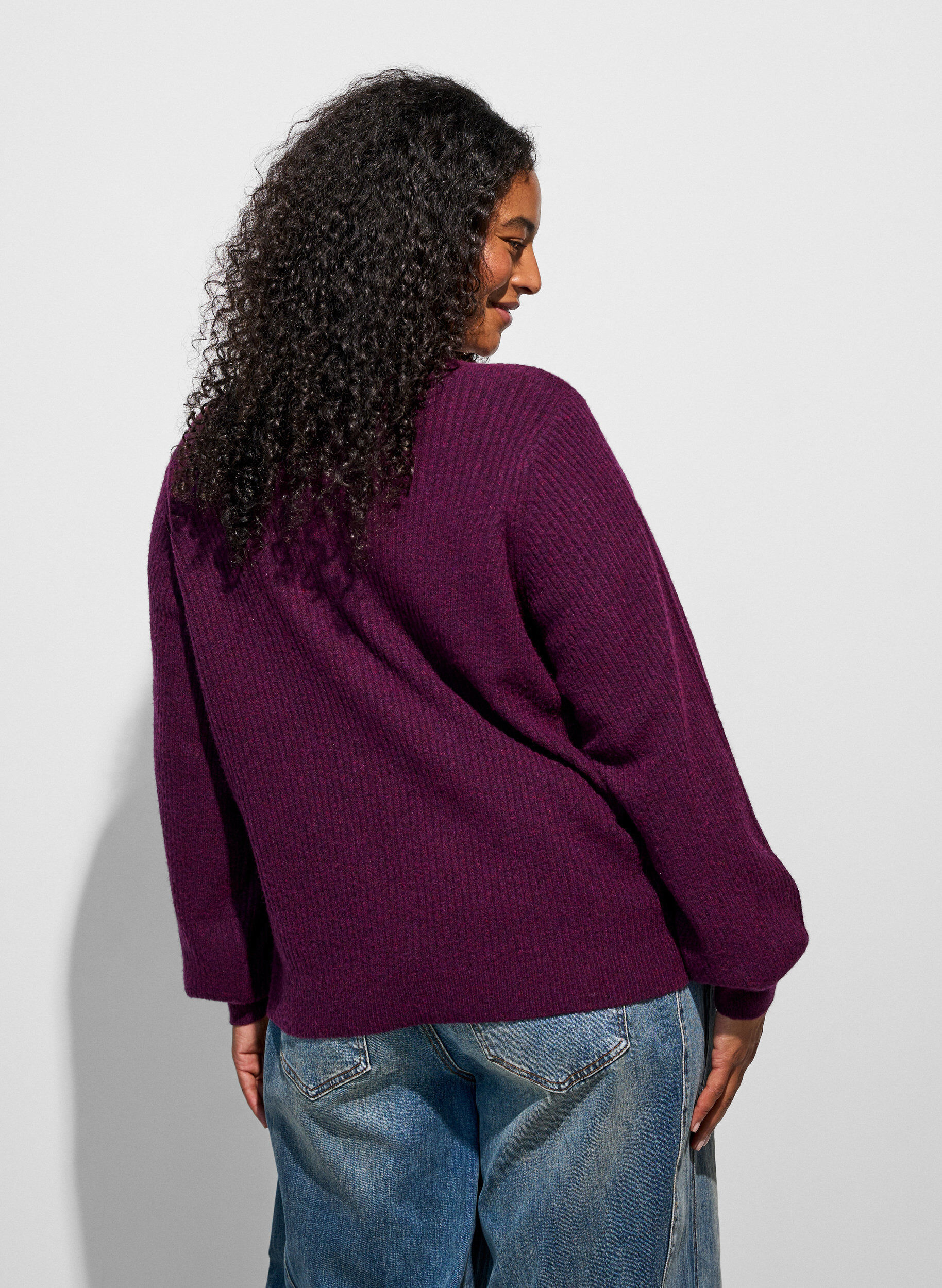 ZizziVest met V-hals en ribstructuur, Paars, Model image number 2