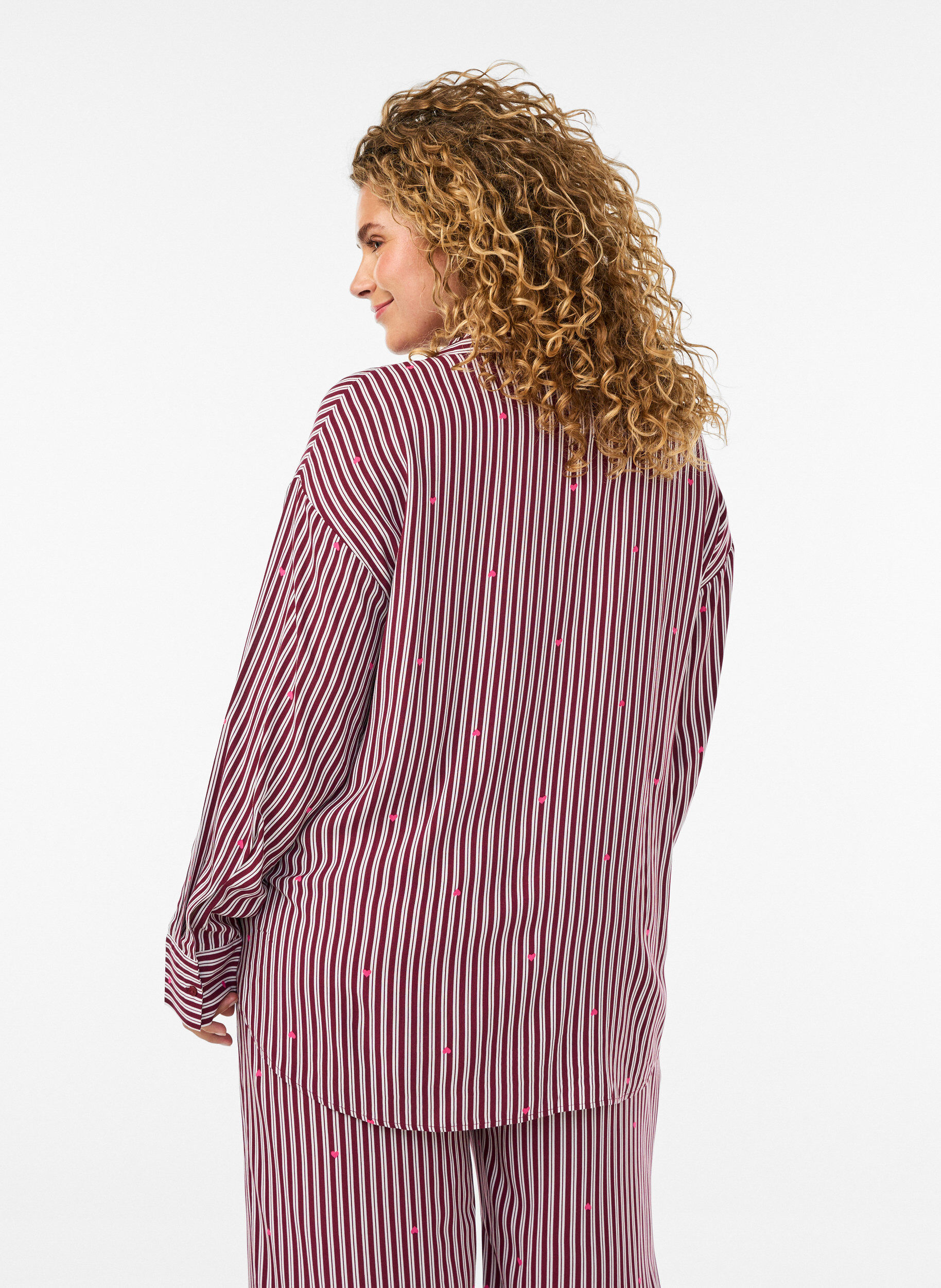 ZizziNachtshirt met strepen en hartjes, Donker Bordeaux, Model image number 2