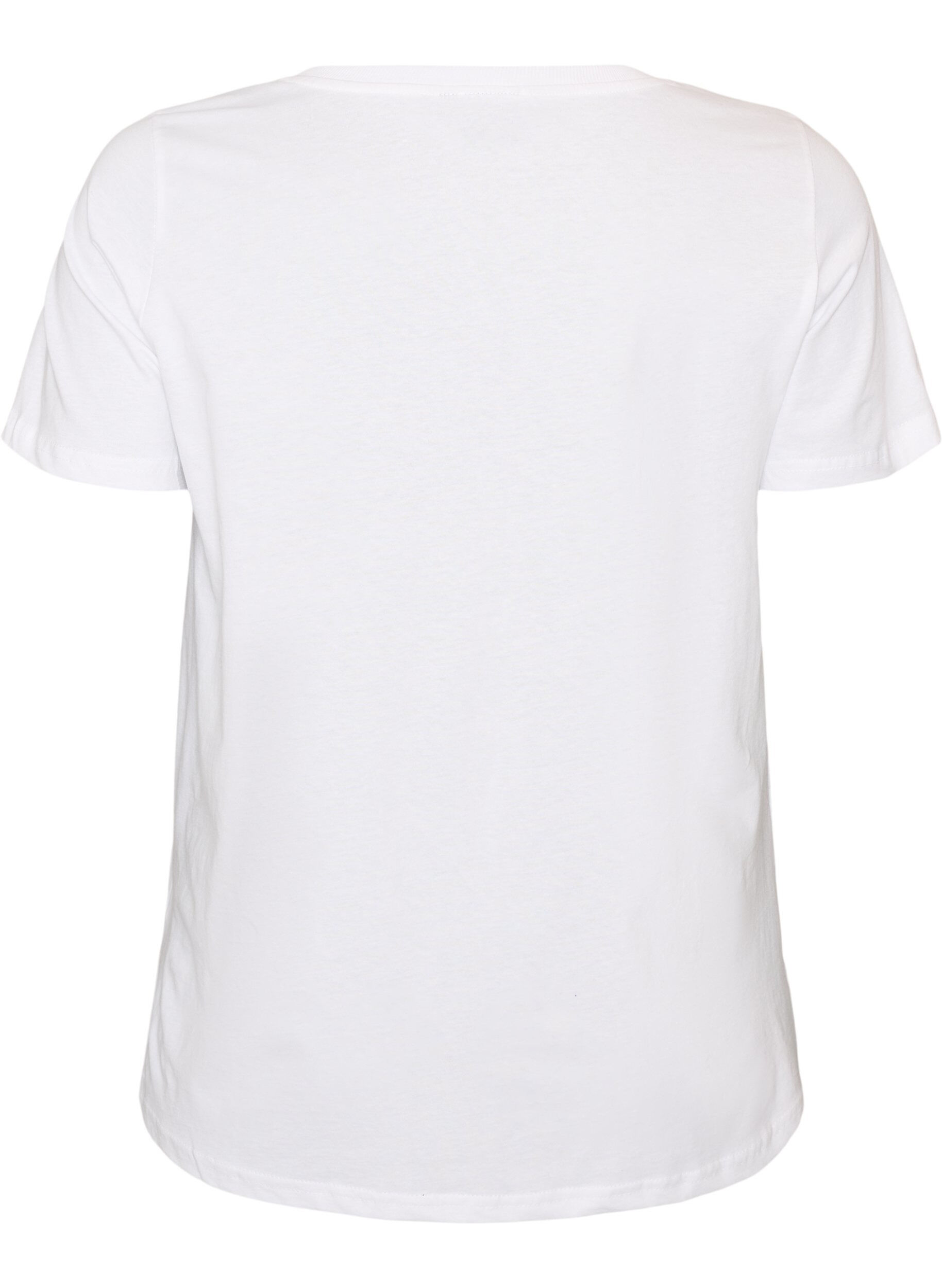ZizziKatoenen T-shirt met V-hals en print aan de voorkant, Wit, Packshot image number 1